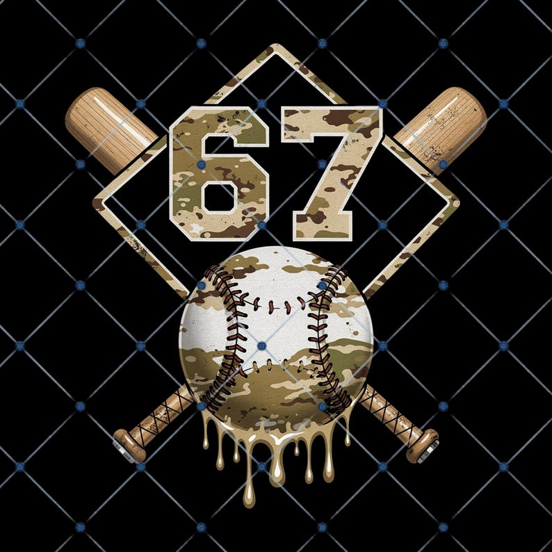Dripping Camo Baseball Number 67 PNG | Sublimation Design (digital ...