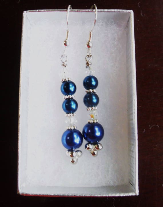 Navy Pearl Earrings Bridal Jewelry Handmade Blue Earrings