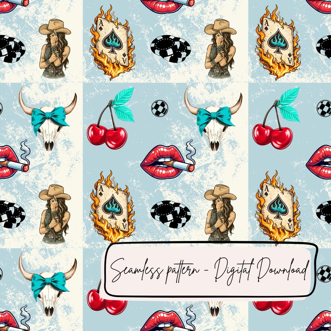 Gamblers Pattern Western Cowgirl Seamless Pattern, Gambler Cowgirl Digital Download - Etsy