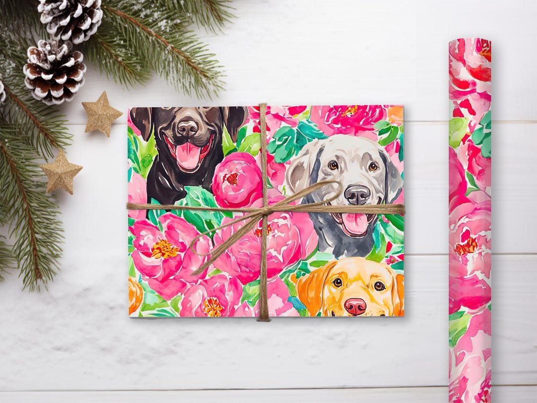 Dog Wrapping Paper, Labrador Gift Wrap, Floral Dog Paper, Colorful ...