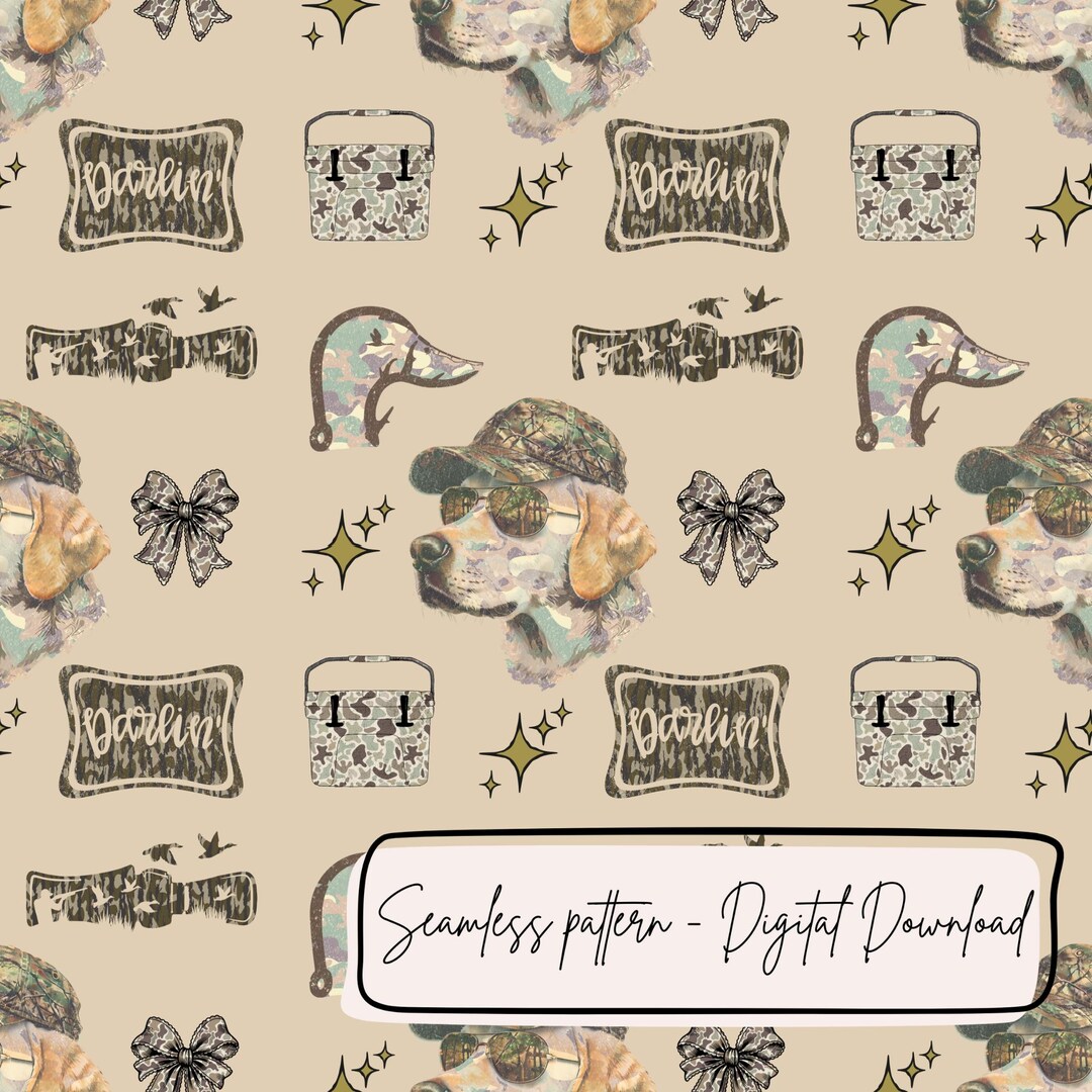 Hunting Dogs Patterns Camo Hunting Dog Seamless Pattern, Southern Darlin Digital Paper, Duck ...