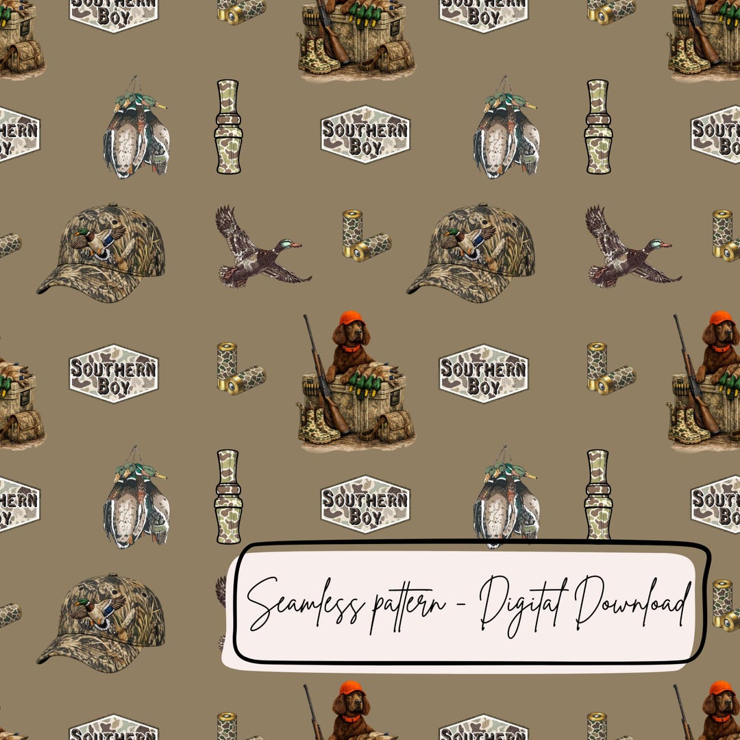 Southern Boy Hunting Seamless Pattern, Duck Hunting Digital Paper, Camo ...