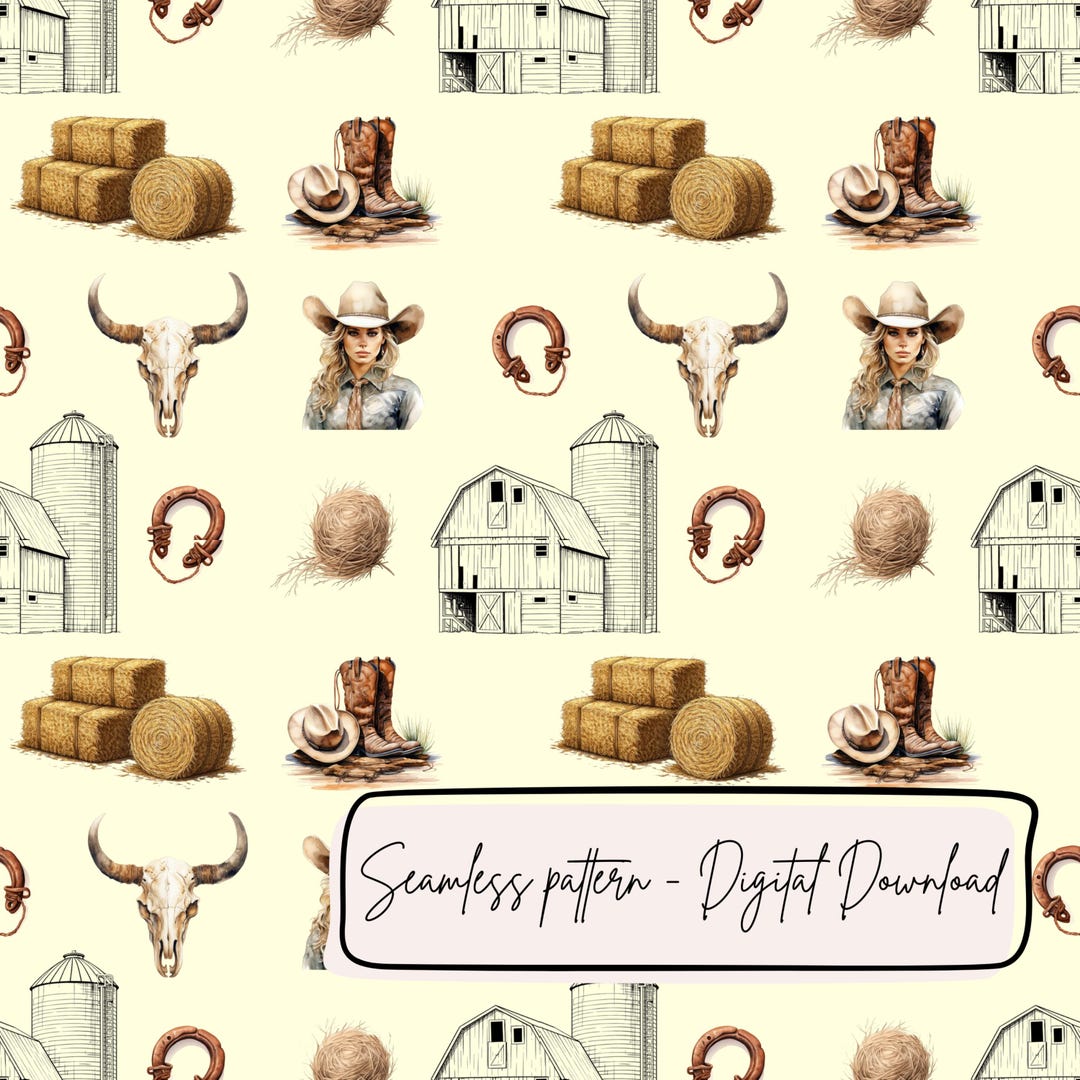 Rustic Western Patterns Western Farmhouse Cowgirl Seamless Pattern, Neutral Ranch Digital Paper ...