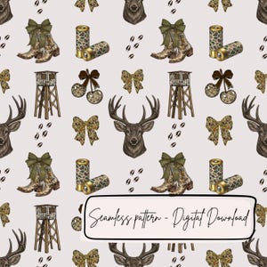 Camo Deer Seamless Pattern, Hunting Western Digital Paper, Buck Boots Bow Fabric, Southern Baby Hunting Design, Instant Download