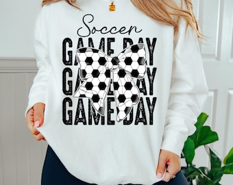 Soccer Game Day Shirt with Bow, Cute Soccer Mom Tee, Game Day Spirit Top, Sporty Graphic Tee, Soccer Player or Coach Gift Shirt