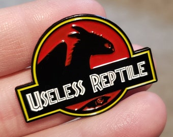 Dragon Jurassic Logo Mash Up Crossover "Useless Reptile" Fan Art Enamel Pin