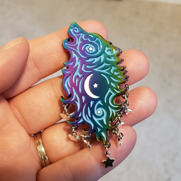 Spilla in smalto morbido Star Wolf Rainbow Fantasy