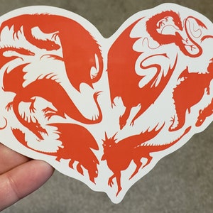 Dragon Silhouette &quot;I Heart Dragons&quot; Famous Movie & TV Dragons Fan Art Sticker