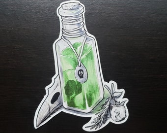 Fantasy Alchemy Flask Macabre  Portrait Sticker