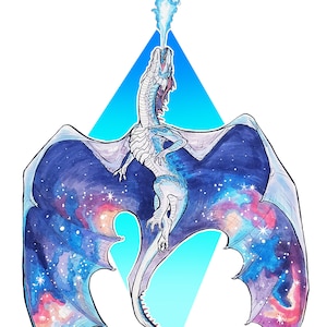 Nebula Dragon Watercolor Traditional Painting Fantasy Illustration Prints and Posters
