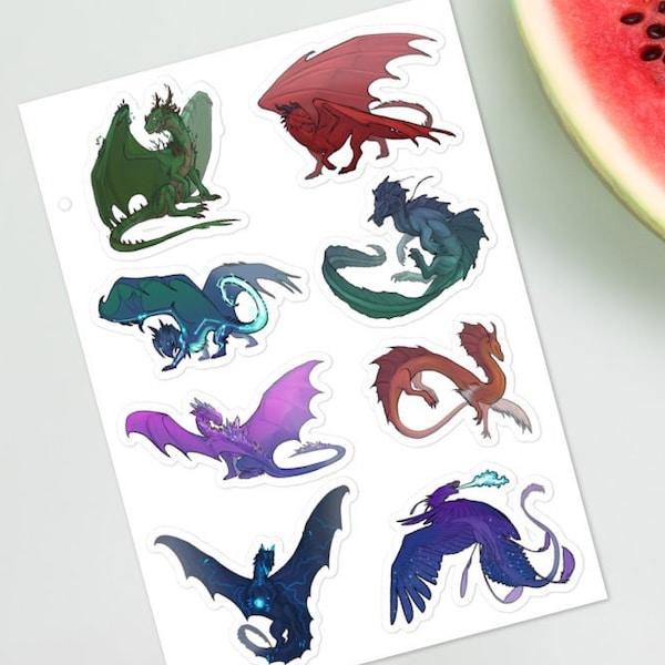 Fantasy Elemental Dragons - Original Art Kiss Cut Sticker Sheet Set