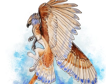 Niebieski Gryf Akwarela Malarstwo Fantasy Ilustracje Wydruki i Plakaty