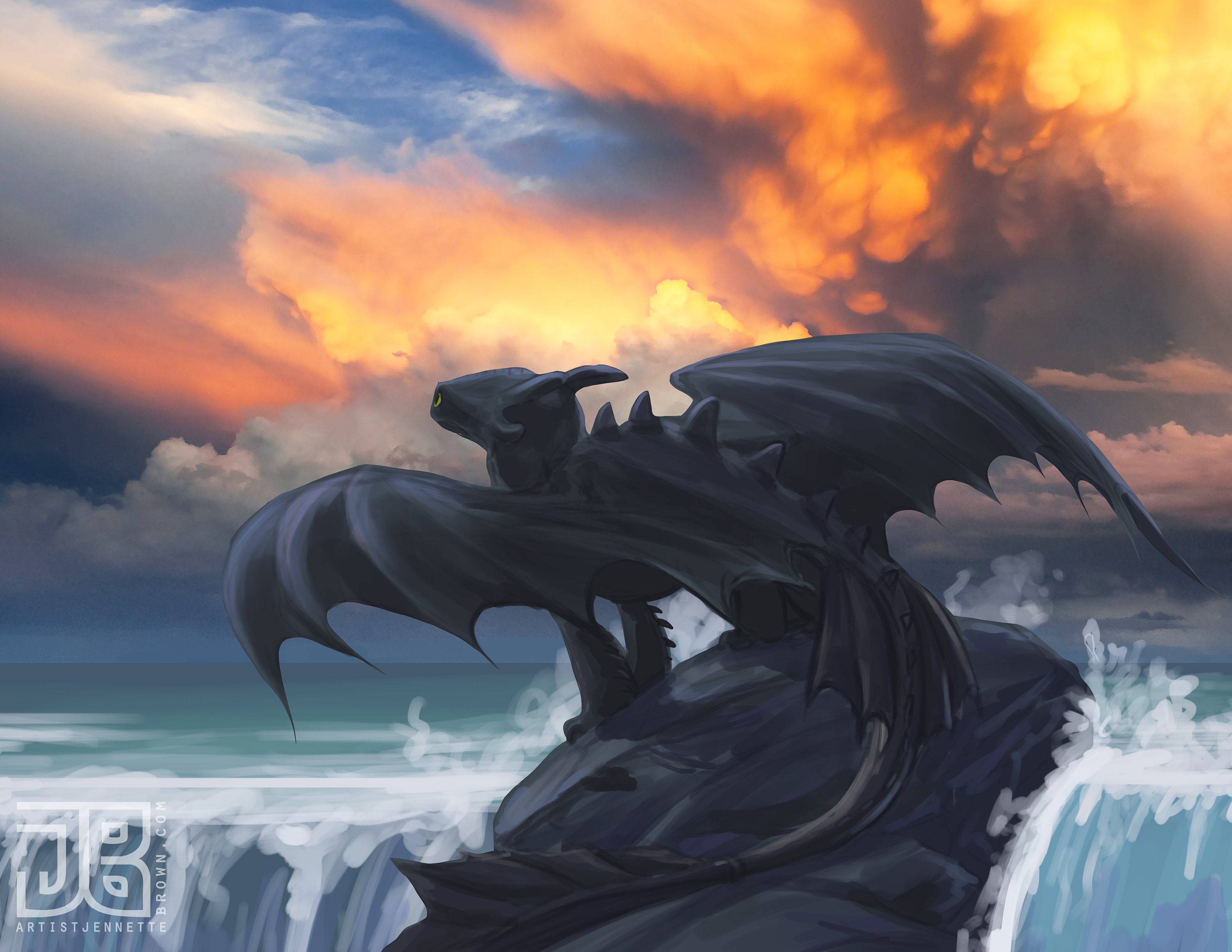 Dragon Perched Night Fury Waterfall Hidden World Fantasy Digital Painting  Prints and Posters - Etsy