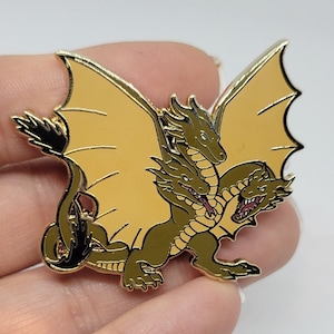 Three Headed Dragon &quot;The King&quot; Japanese Chibi Monster Enamel Pin
