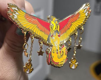 Fantasy Gryphon Dangle Charm Phoenix Firebird Constellation Bird Portrait Tribal Enamel Pin