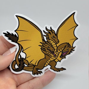 Three Headed Dragon Japanese Chibi Monster Sticker