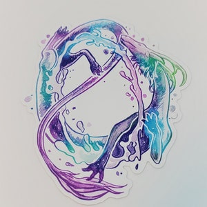 Fantasy Colorful Circle Flying Dragon Watercolor Rainbow Weatherproof Sticker