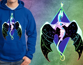 Fantasy Nebula Dragon Rainbow Design Pullover Hoodie