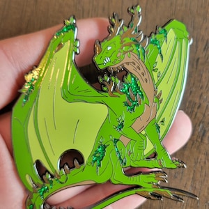 Elemental Earth Moss Nature Dragon Fantasy Enamel Pin