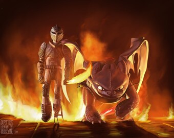 Dragon 3 The Hidden World Fire Walk Scene Fan Art Prints and Posters