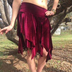 Ragamuffin Velvet Danceskirt Fairy Boho Mini, or Top, Cowl Scarf, Black, White, Brown, Red, Bellydance Skirt, Santa Costume