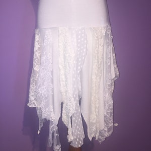Ragamuffin Fairy Skirt in Lace and Modal, White & Cream, Also Top or Scarf, Tattered Skirt, Angel Fairy Nymph Costume, Boho, Danceskirt