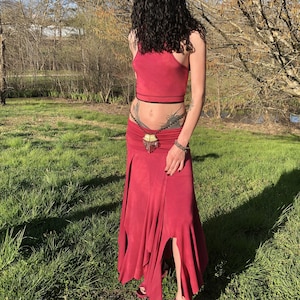 Hand-Dyed Isadora Multi Paneled Fairy, Boho Skirt, SMALL Only,  Stretch Modal In Raspberry, Dancewear, Performance, Ceremonial, Priestess