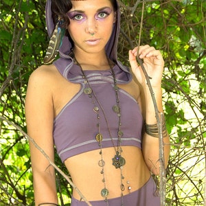 Emma Hooded Crop Top, Midriff Racerback Tank Hoodie, Yoga, Athletic, Elven, Fairy, Burning Man, Fesitval Costume, Other Colors