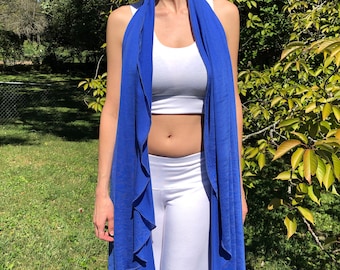 Tantra Halter Draped Cardigan, Festival Top,  Soft, Fluid, Draping, Cobalt Blue Tencel Fine Knit Fabric, Beach Cover-Up, Dancewear, Cape