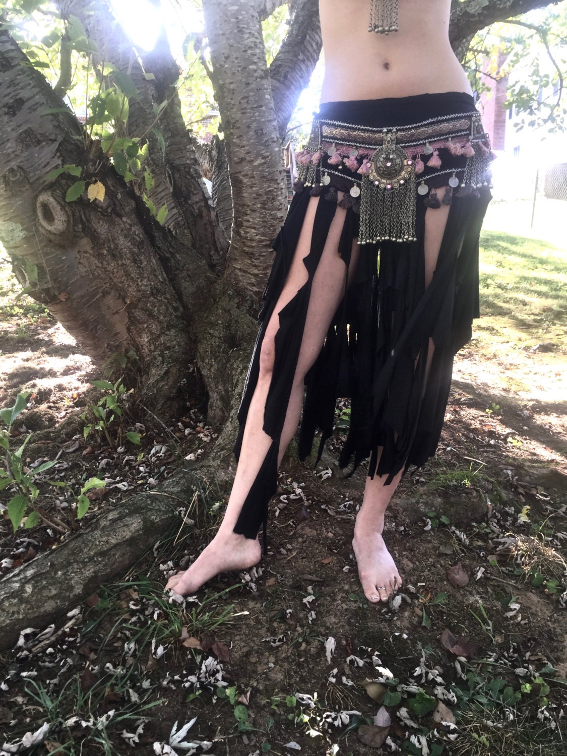 Ragamuffin Bellydance Wrap Skirt Belt, Tattered Tribal 
