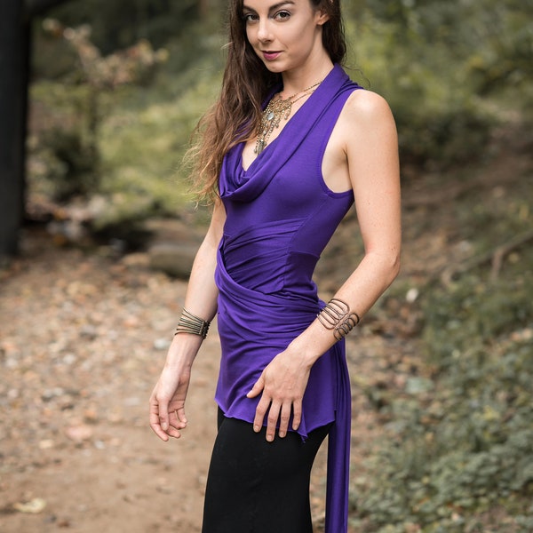 Athena Sleeveless Infinity Top, Cowl neck, Faux wraps, Underbust tie, Grecian shoulder drapes, other colors | Priestess Goddess Ceremonial