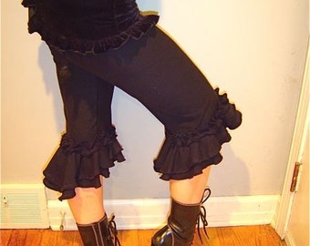 Ruffle Capri Pants, Pantaloons, Salsa Pants, Bellydance, Pirate, Steampunk, Cabaret, Vaudeville, Victorian, Costume