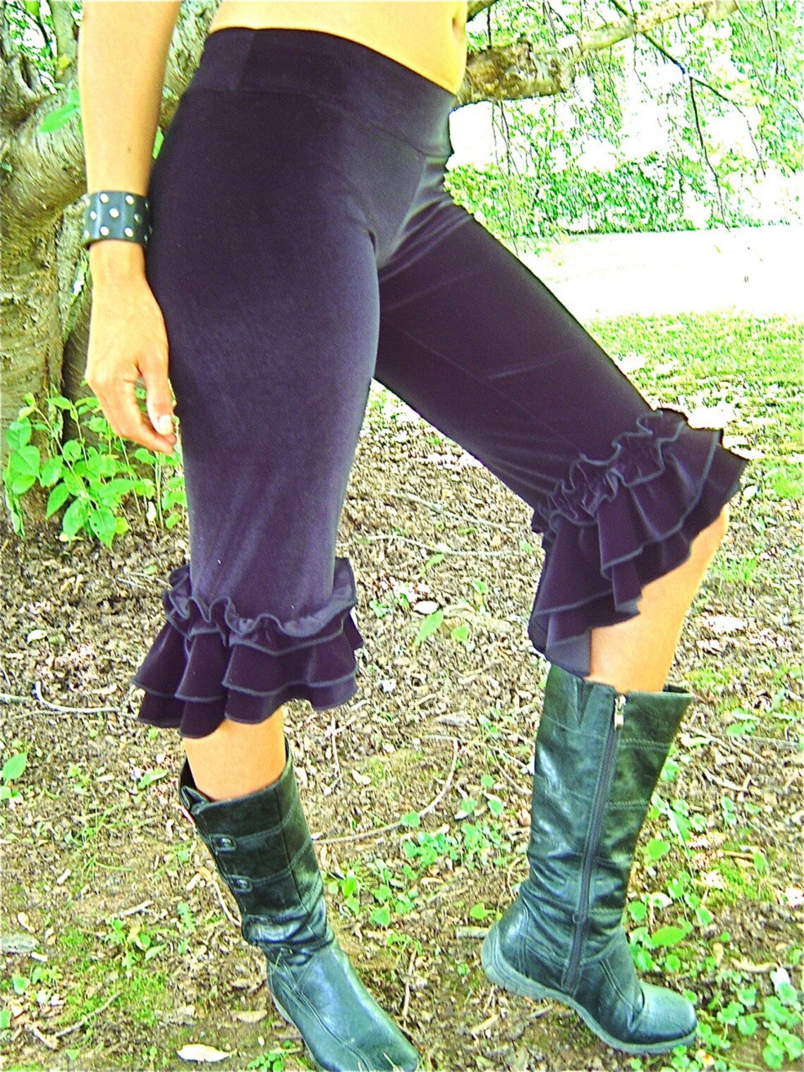 Ruffle Capri Pants, Velvet White Black Red Brown Pantaloons, Leggings ...