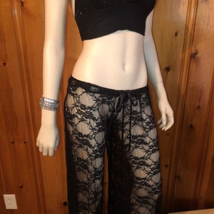 Pantalones acampanados con cordón de encaje, para novias, lencería boudoir, estilo bohemio, ropa de club, danza del vientre, diosas, ángeles/hadas dominatrices, pantalones de encaje, transparentes.