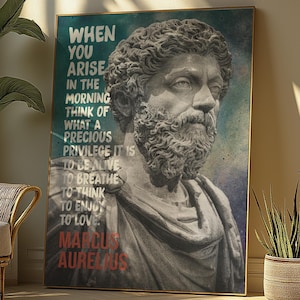 Marcus Aurelius Quote Poster – Stoic Wall Art, Motivational Philosophy Print, Inspirational Roman Statue Décor, Mindfulness Gift