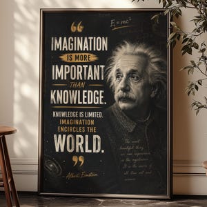 Póster con cita de Einstein, La imaginación es más importante que el conocimiento, Lámina decorativa de Albert Einstein para pared