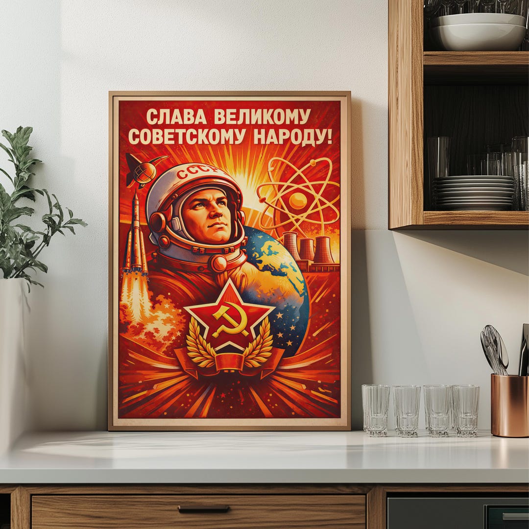 1960s Space Race Soviet Poster | Cold War Era Space Art | Vintage USSR ...