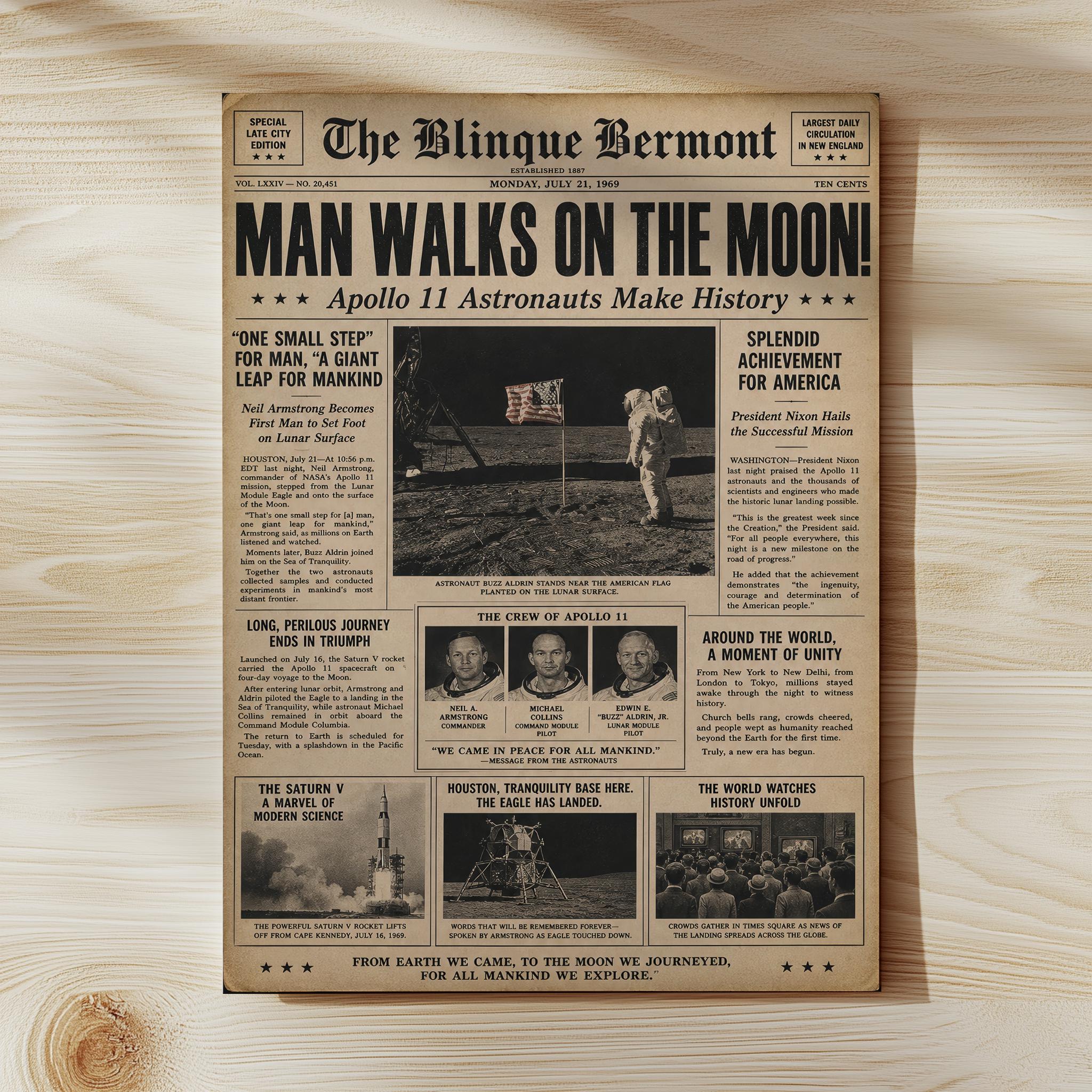 Nasa Moon Landing Vintage 1969 Newspaper - Etsy