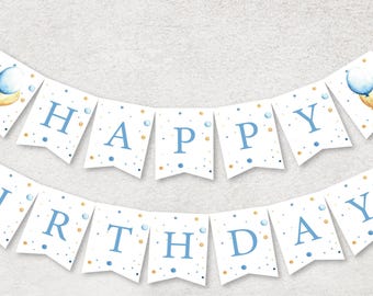 Baby Boy Printable Banner - Blue & White Pennant, Baby Shower, Instant Download, DIY Party Decor