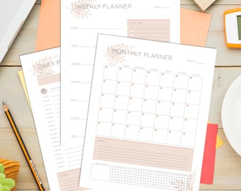 Printable Planner Set – Daily, Weekly & Monthly Pages