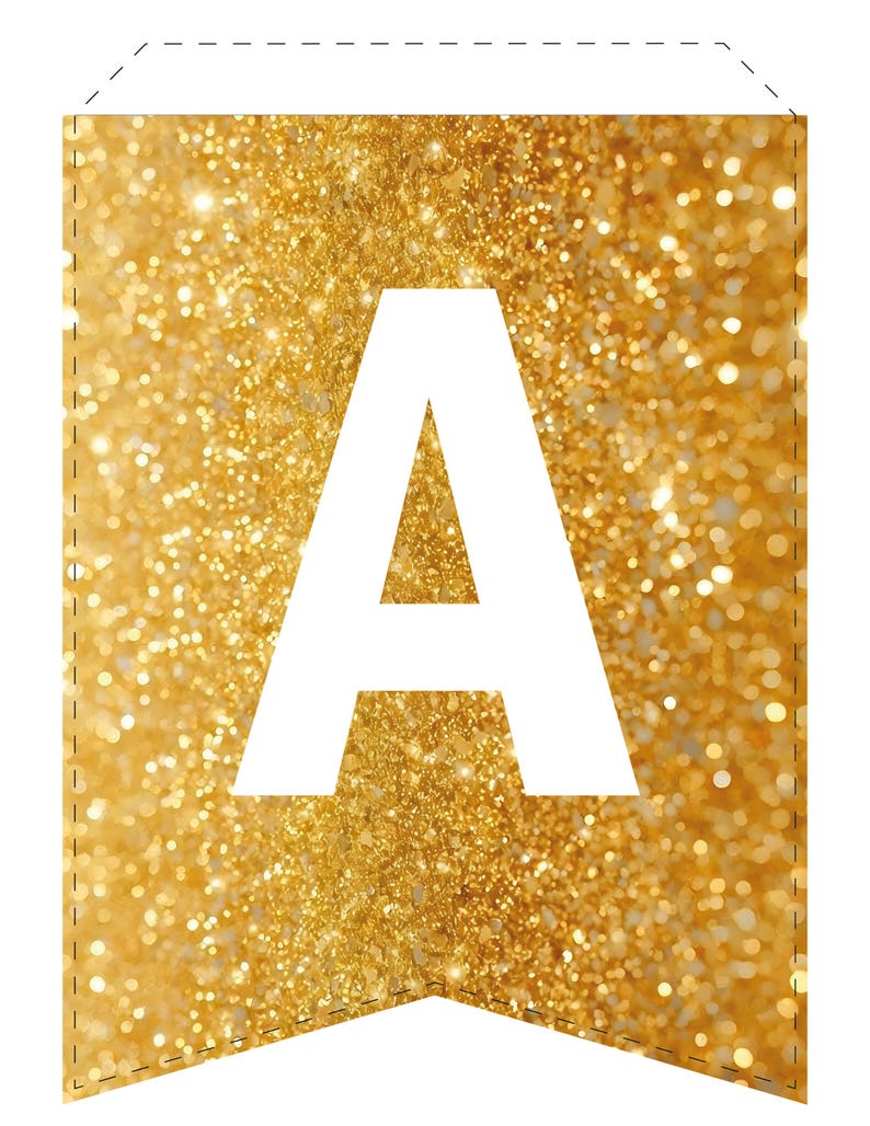 Gold Glitter Printable Pennant Banner DIY, Party Decoration for ...