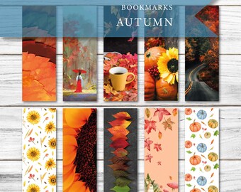 Autumn Bookmarks Printable – Fall Leaf & Pumpkin Designs, Cozy Reading Gift, Instant Digital Download