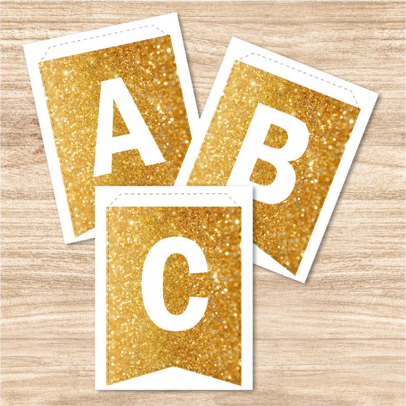 Gold Glitter Printable Pennant Banner DIY, Party Decoration for ...