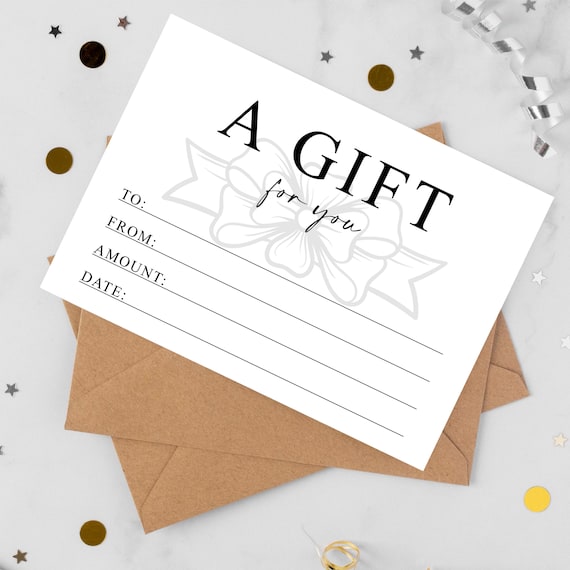 Minimalist Printable Gift Card Voucher, Amount Gift Certificate
