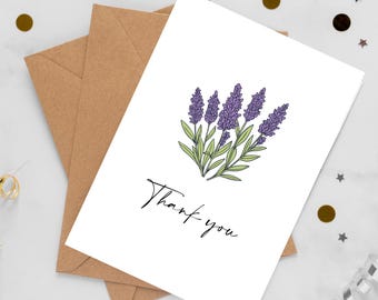 Minimaler botanischer Lavendel druckbare Dankeskarte, Blumengrußkarte