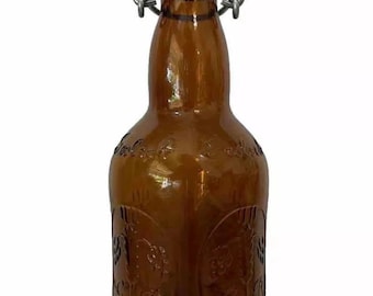 Vintage Grolsch GEORGIA bier amberbruine glazen fles porseleinen schommelblad