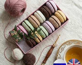 Wzór na szydełkowe makaroniki w formacie PDF – francuskie ciasto amigurumi, przyjazny dla początkujących, angielski i rosyjski, natychmiastowe pobranie cyfrowe