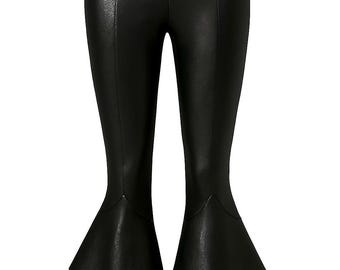 High Waist Black Faux Leather Flare Pants – Handmade Statement Trousers