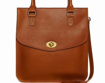 Brown Faux Leather Tote Bag – Full-Size Classic Handbag with Gold Clasp