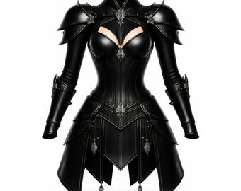 Fantasy Faux Leather Armor - Women's Ornate Chest Plate, Metallic Accents